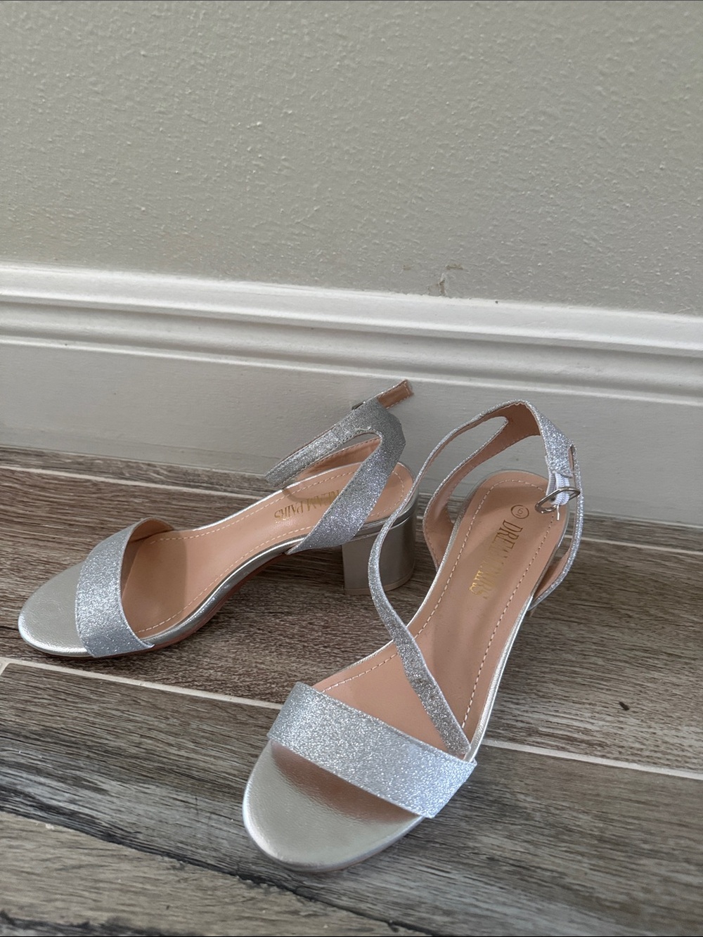 Dream Pairs Silver Glitter Slingback Block Heels